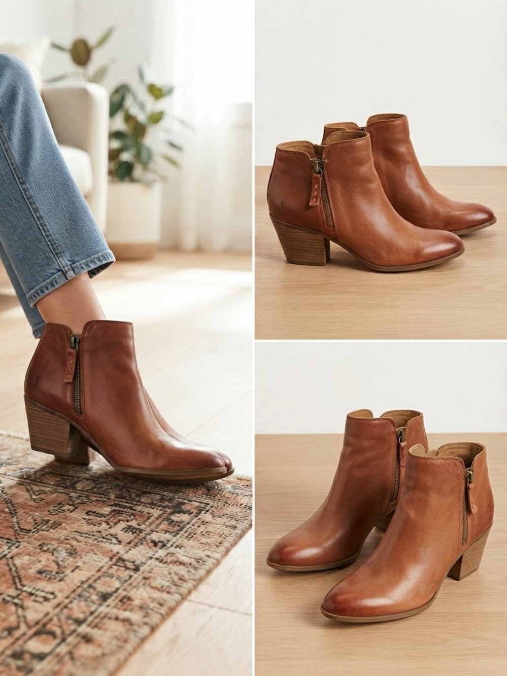 FRYE AND CO. Brown Leather Ankle Booties with Block Heel